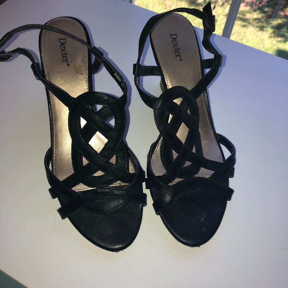 Dexter Black Wedges With Ankle Strap 7.5